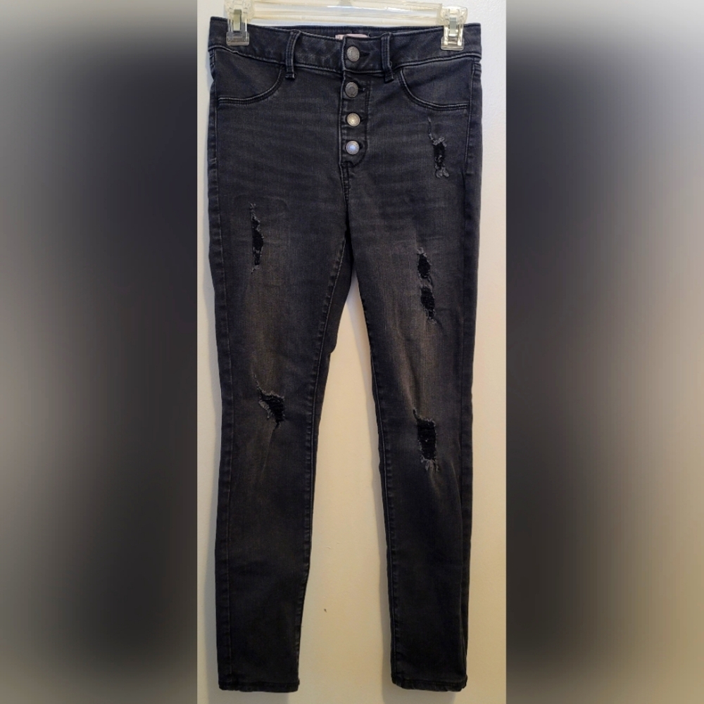 SO Girls High Rise Skinny Distressed Jeans Black Size 14